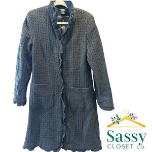 DKNY Wool Pea Coat Ruffle Trim Black Women’s Small